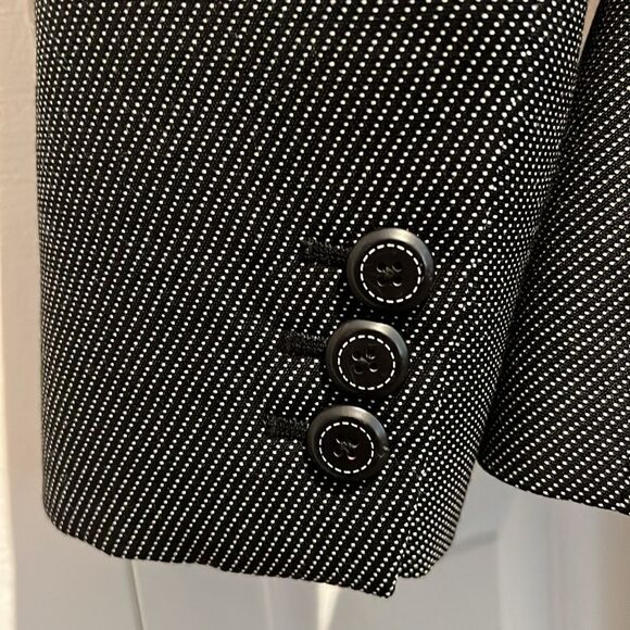 Dana Buchman Navy with White Tiny Polka Dots Wool Belted Blazer Jacket Size 12 - Picture 10 of 15